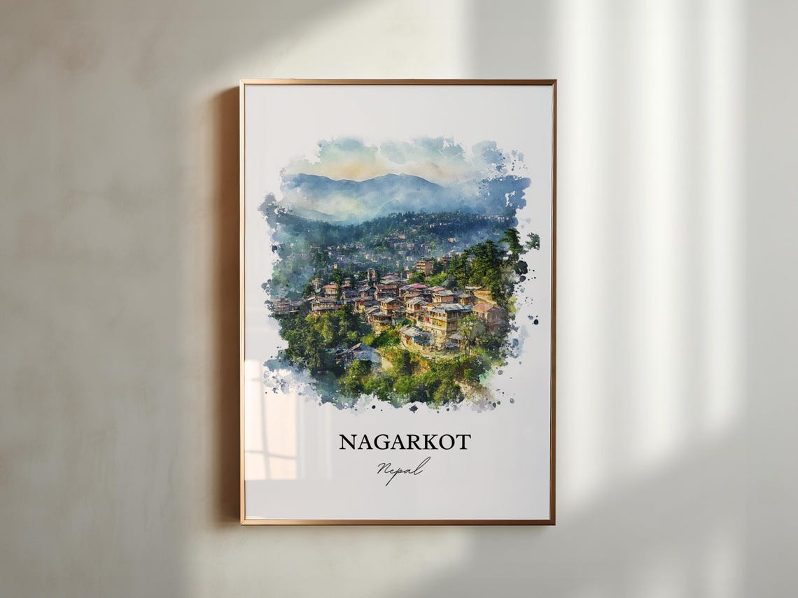 Nagarkot Nepal Watercolor Himalayan Hill Town Panorama Poster - Image 5