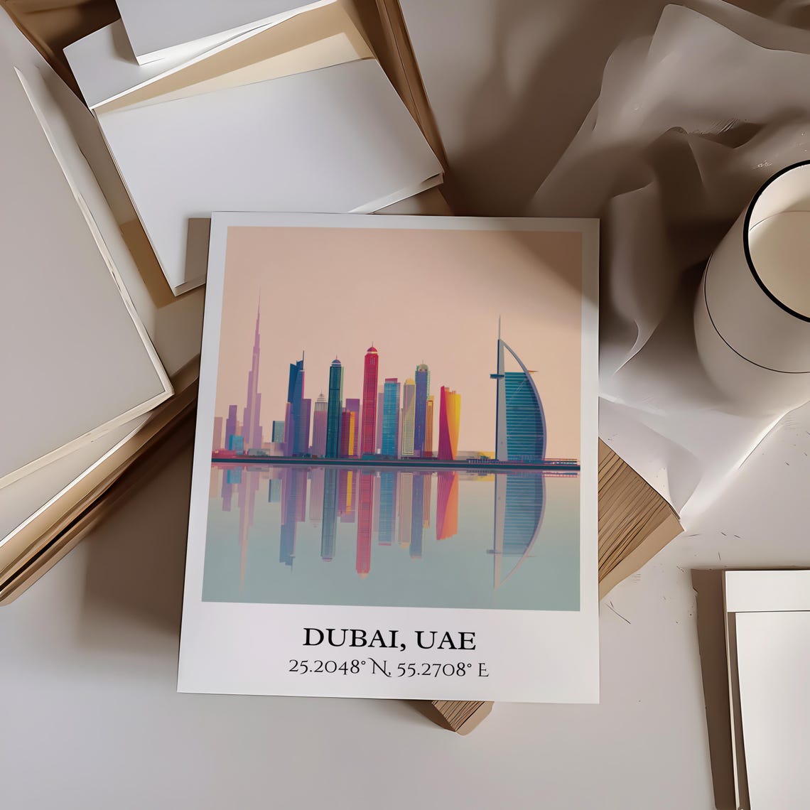 Dubai UAE Skyline Water Reflection Modern Towers Minimalist Poster - Image 2