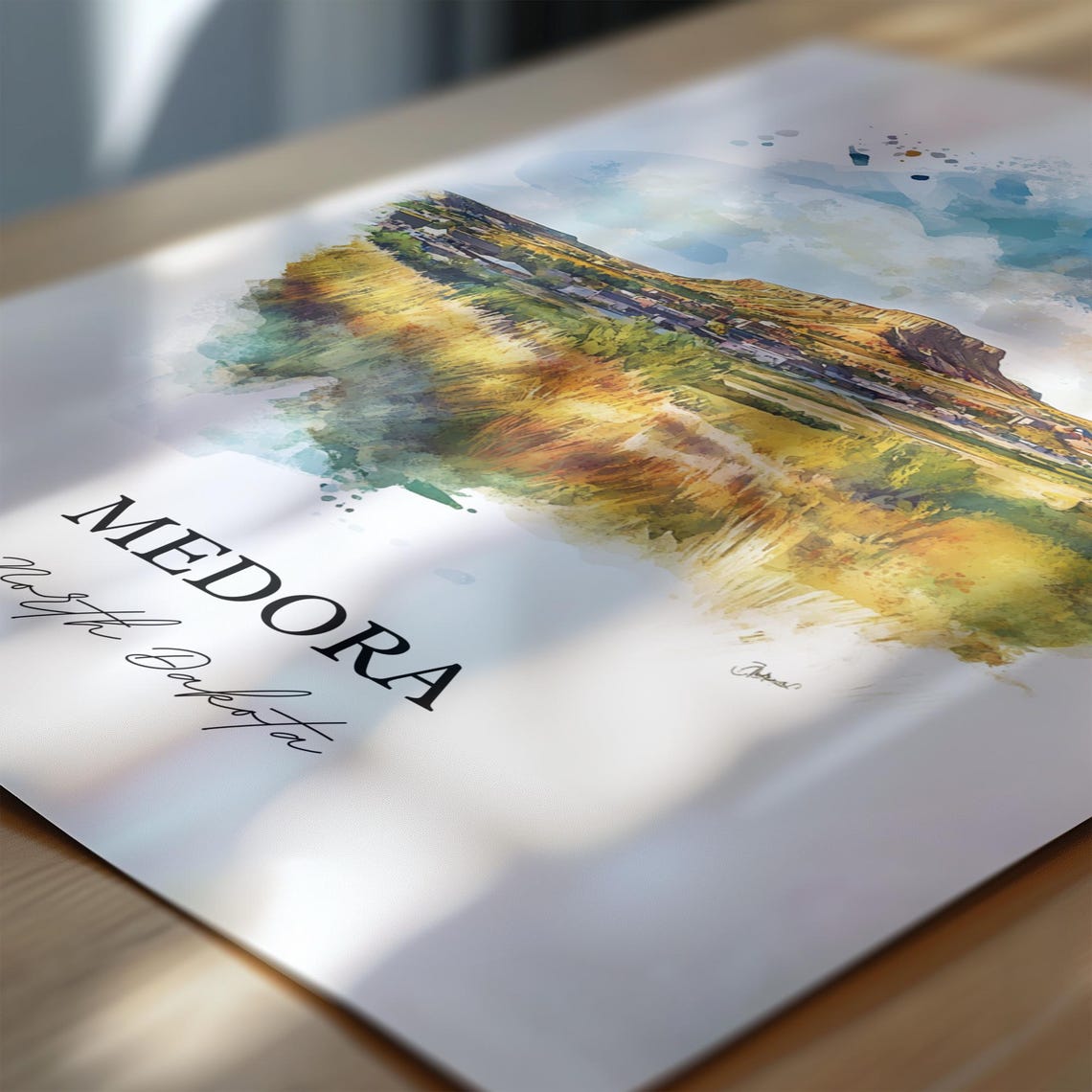 Medora North Dakota Watercolor Badlands Butte Town View Poster - Image 6