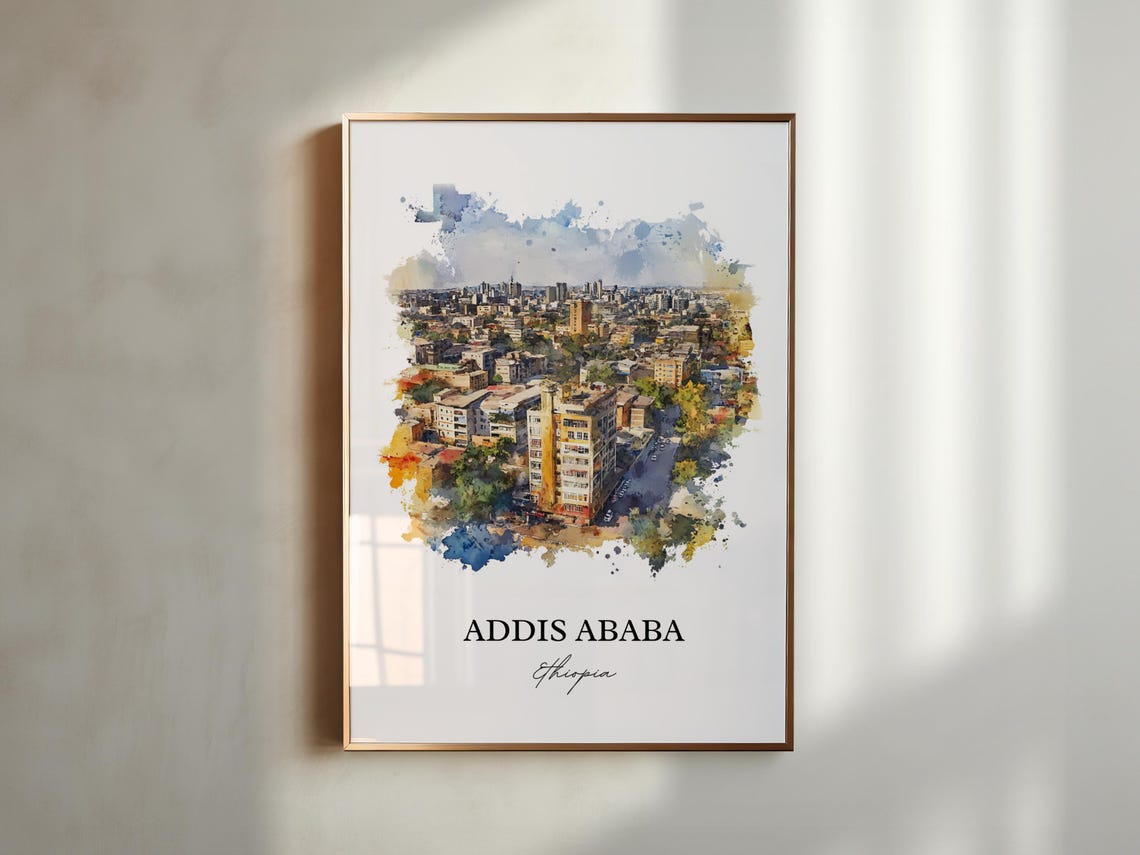 Addis Ababa Ethiopia City Aerial View Watercolor Travel Poster - Image 5