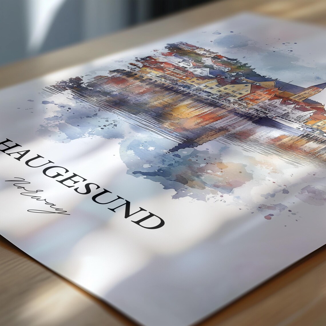 Haugesund Norway Watercolor Harbor Town Church View Travel Poster - Image 6