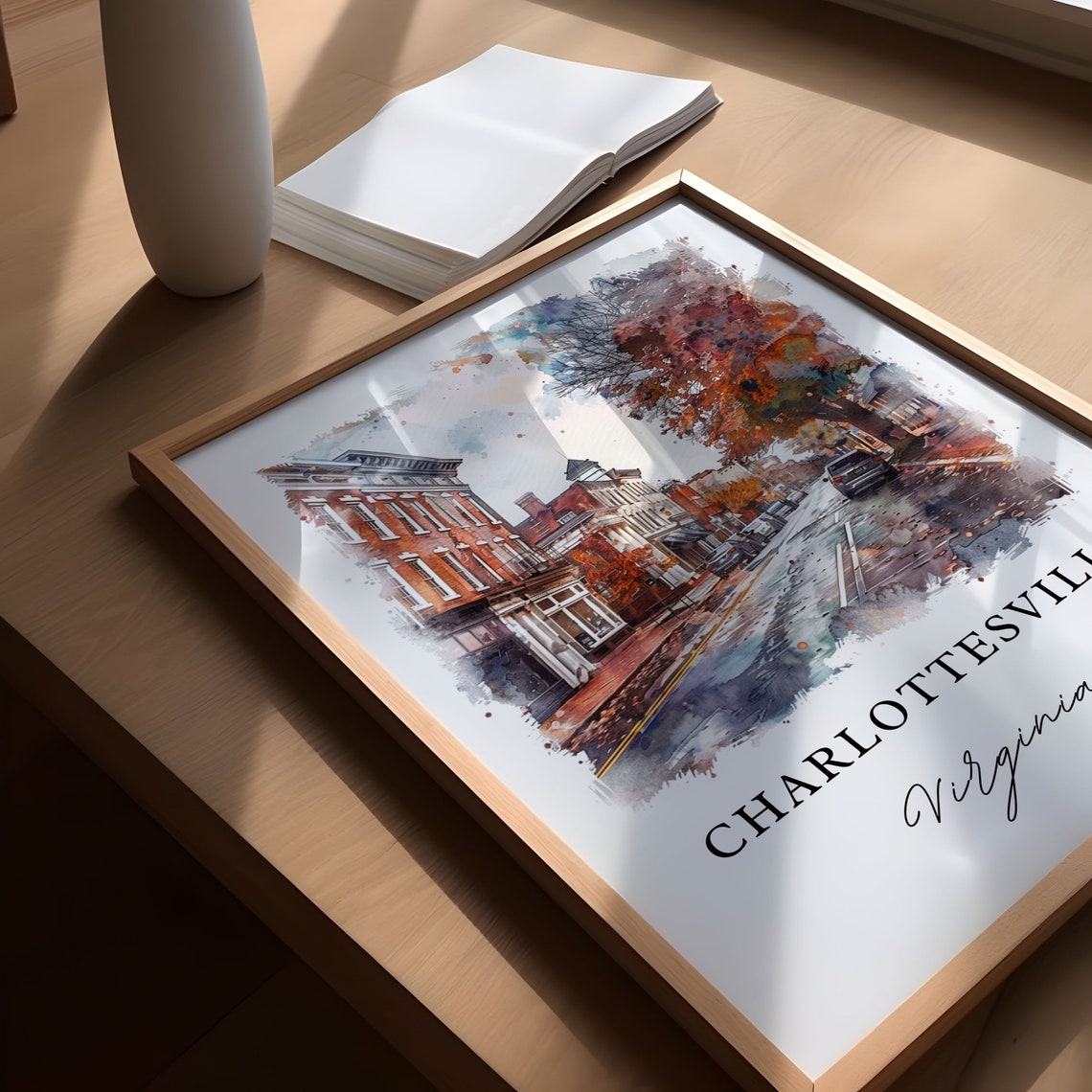 Charlottesville Virginia Downtown Street Watercolor Rainy Day Poster - Image 5