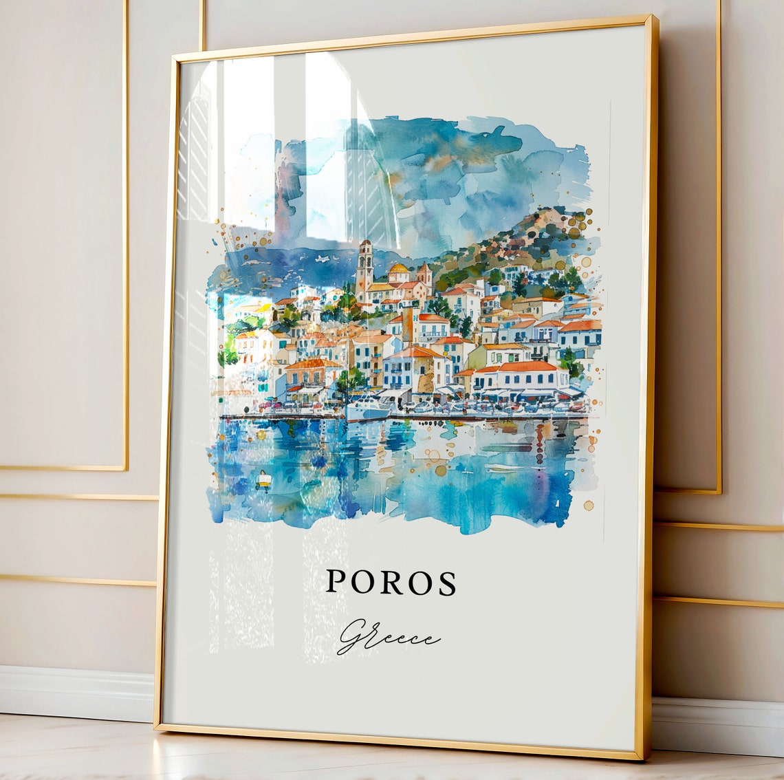 Poros Greece Watercolor Travel Poster Art Print - Image 4