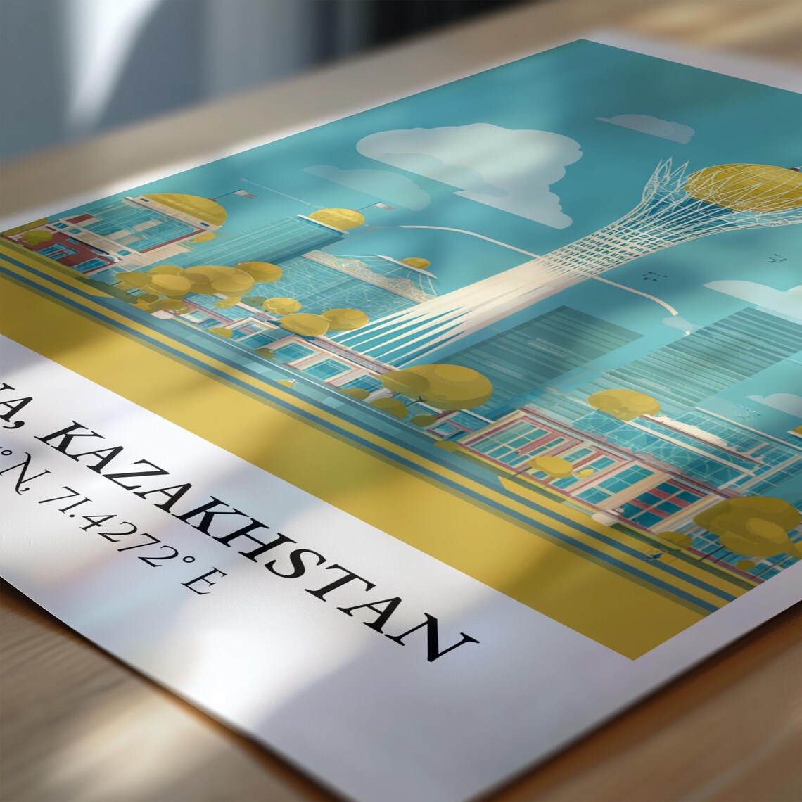 Astana Kazakhstan Bayterek Golden Orb Tower Retro Travel Poster - Image 7