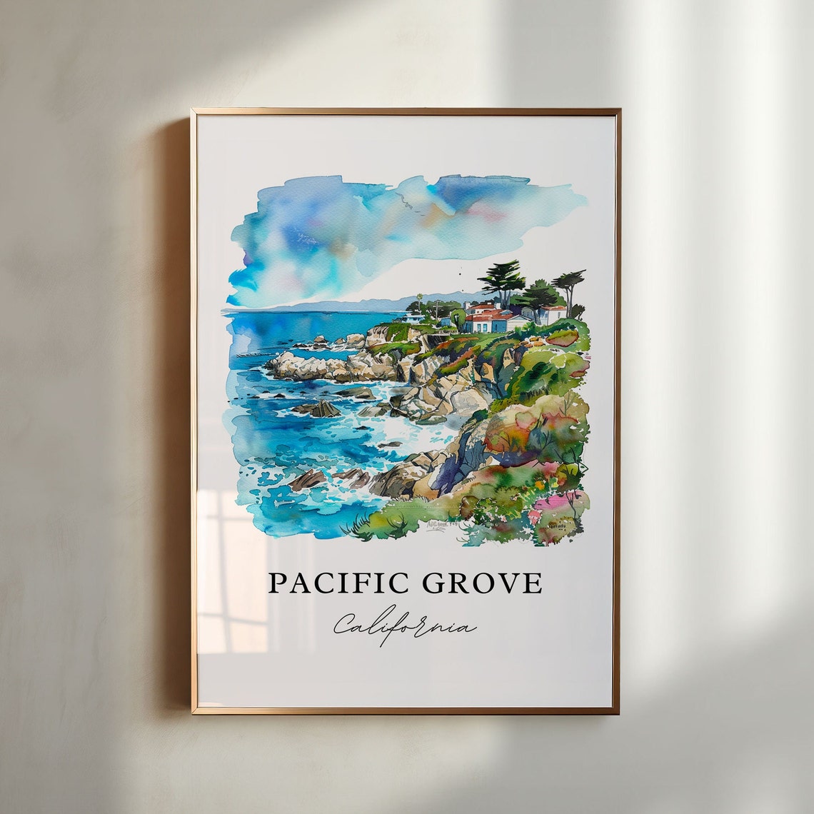 Pacific Grove California Rocky Coast Watercolor Travel Art Print