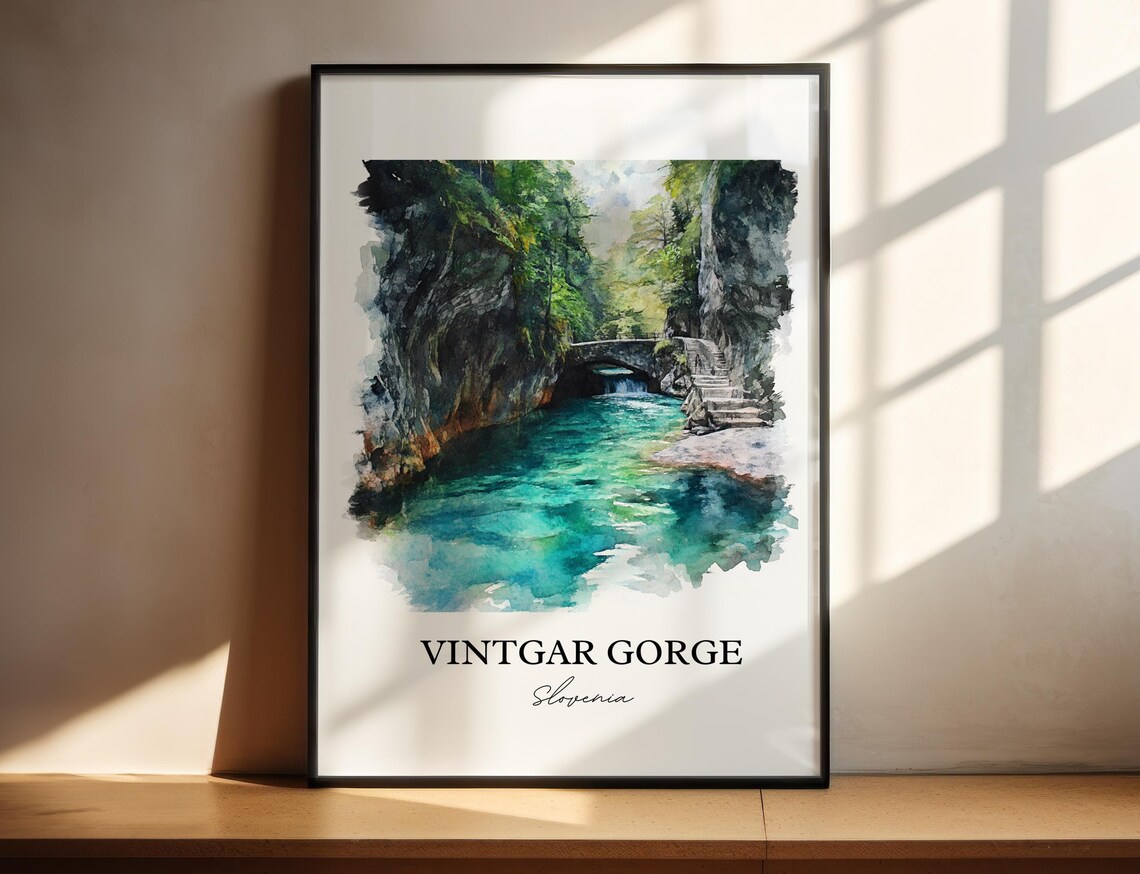 Vintgar Gorge Slovenia Watercolor Turquoise River Canyon Poster - Image 4