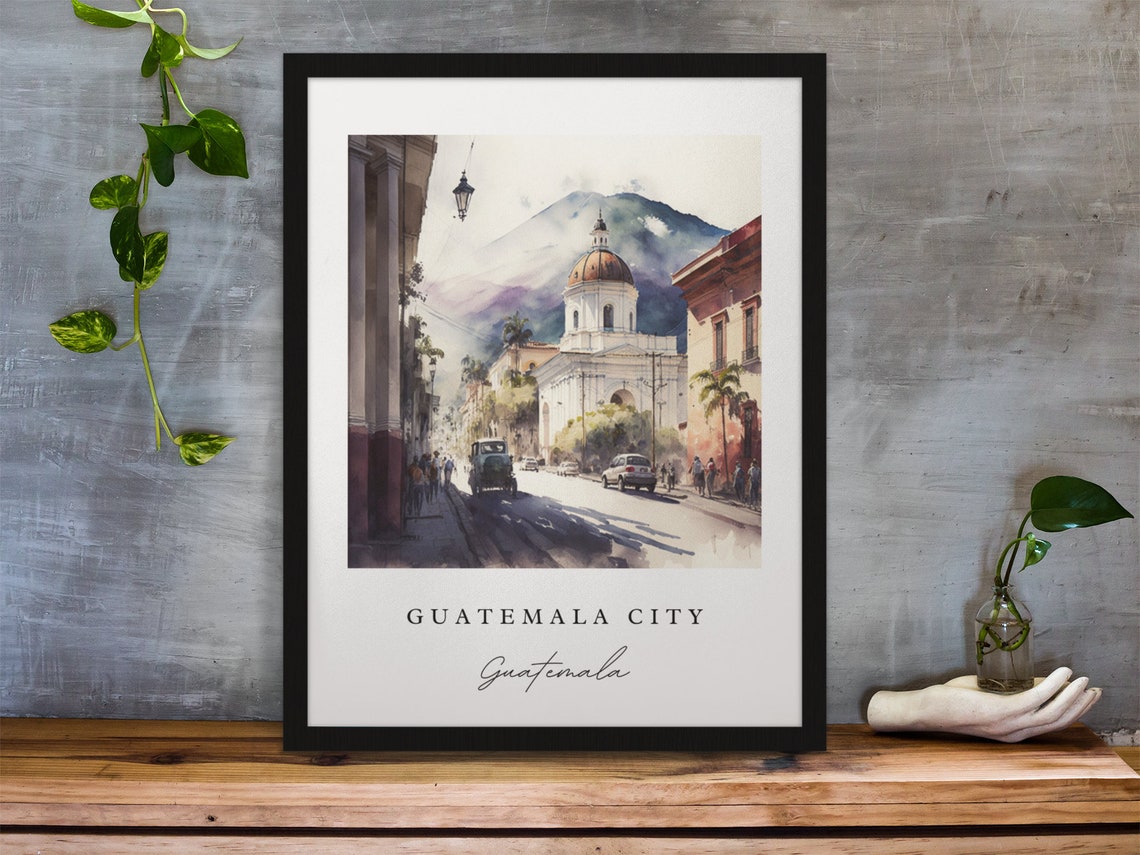 Guatemala City Traditional Travel Art Guatemala Central America Poster Wedding Gift Birthday Present Custom Text Personalised Gift