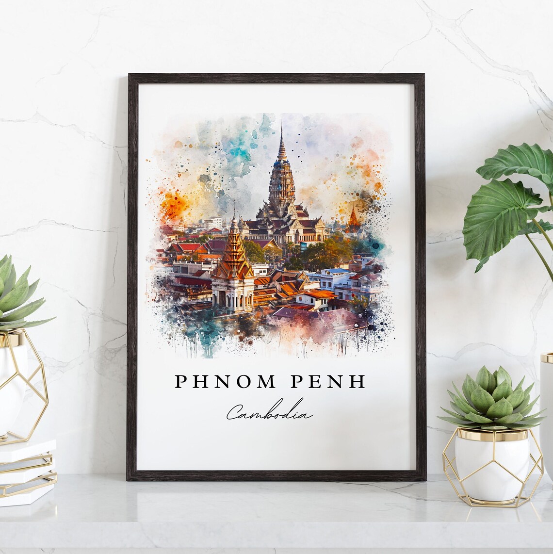 Phnom Penh Cambodia Royal Palace Spires Watercolor Travel Poster - Image 3