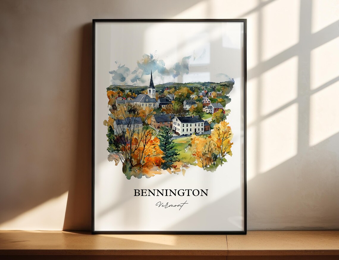 Bennington Vermont Fall Foliage New England Town Watercolor Art Poster