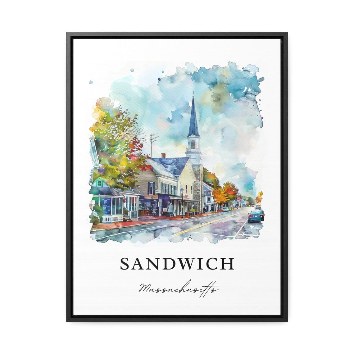 Sandwich Massachusetts Cape Cod Town Street Watercolor Poster - Image 3