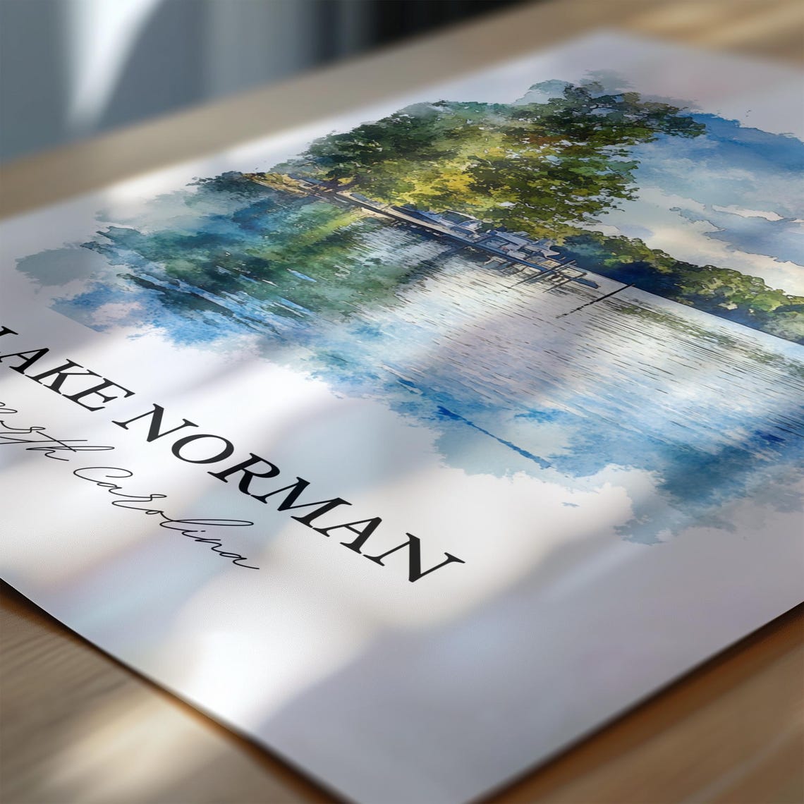 Lake Norman North Carolina Tree Framed Lake Docks Watercolor Poster - Image 6