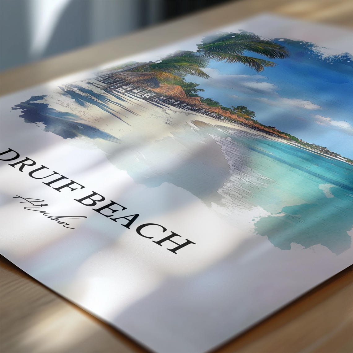 Druif Beach Aruba Watercolor White Sand Palapa Shore Art Poster - Image 6