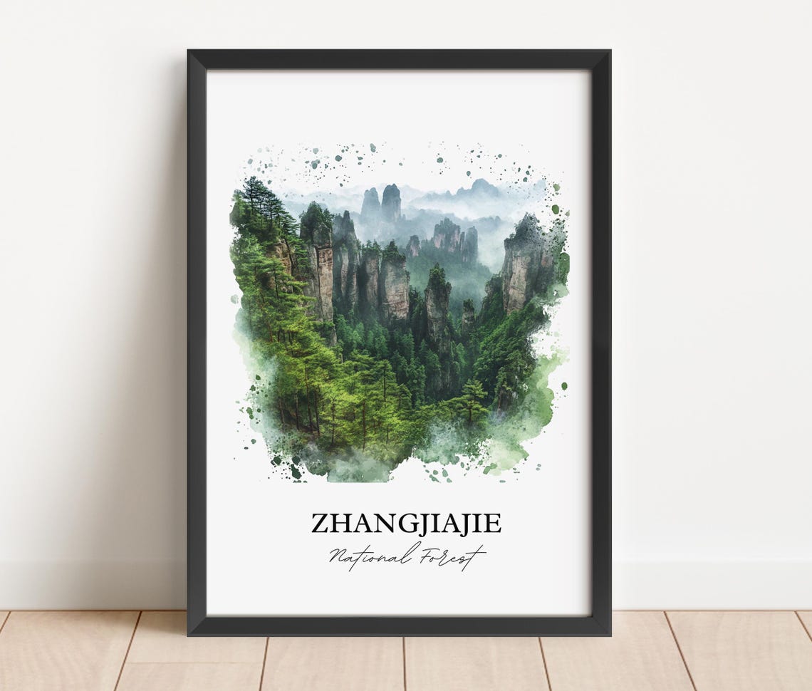 Zhangjiajie National Forest Watercolor Sandstone Pillars Poster - Image 2