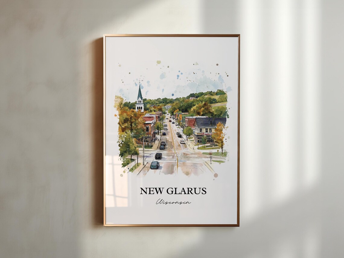 New Glarus Wisconsin Small Town Aerial Watercolor Travel Gift Poster - Image 4