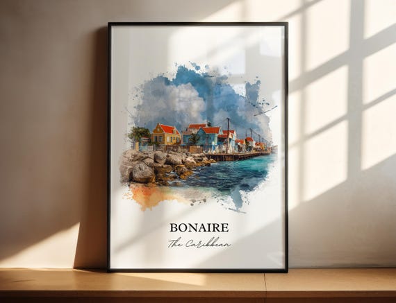 Bonaire Wall Art Print Watercolor Caribbean Gift Travel Poster Housewarming