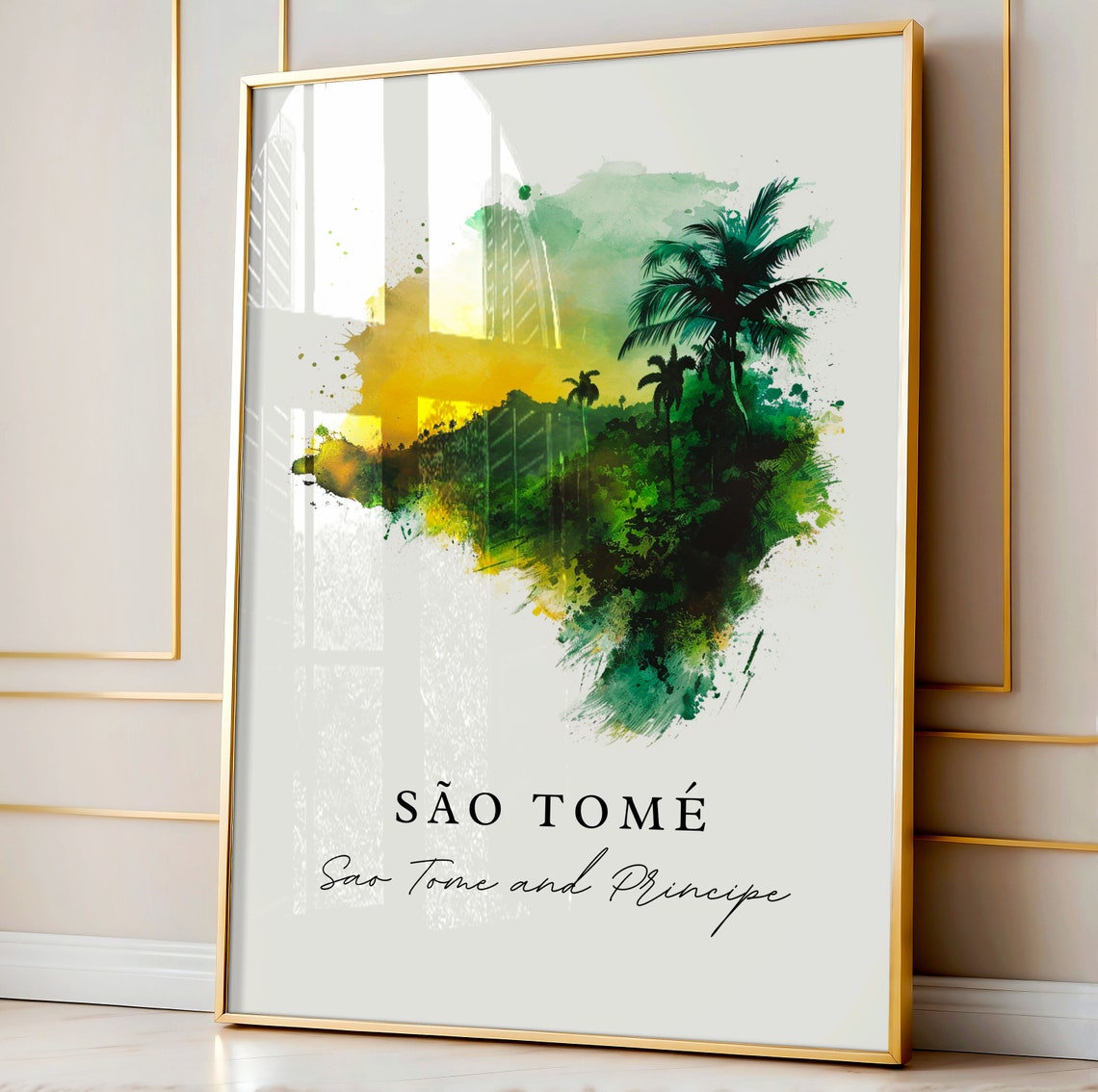 Sao Tome And Principe Palm Island Watercolor Tropical Poster - Image 5