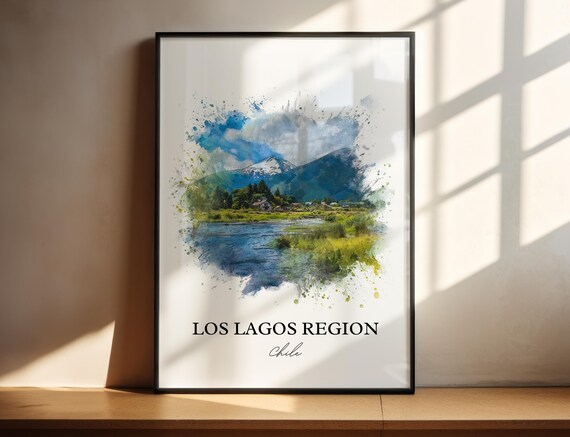 Los Lagos Region Wall Art Print Watercolor Chile Gift Travel Poster Housewarming