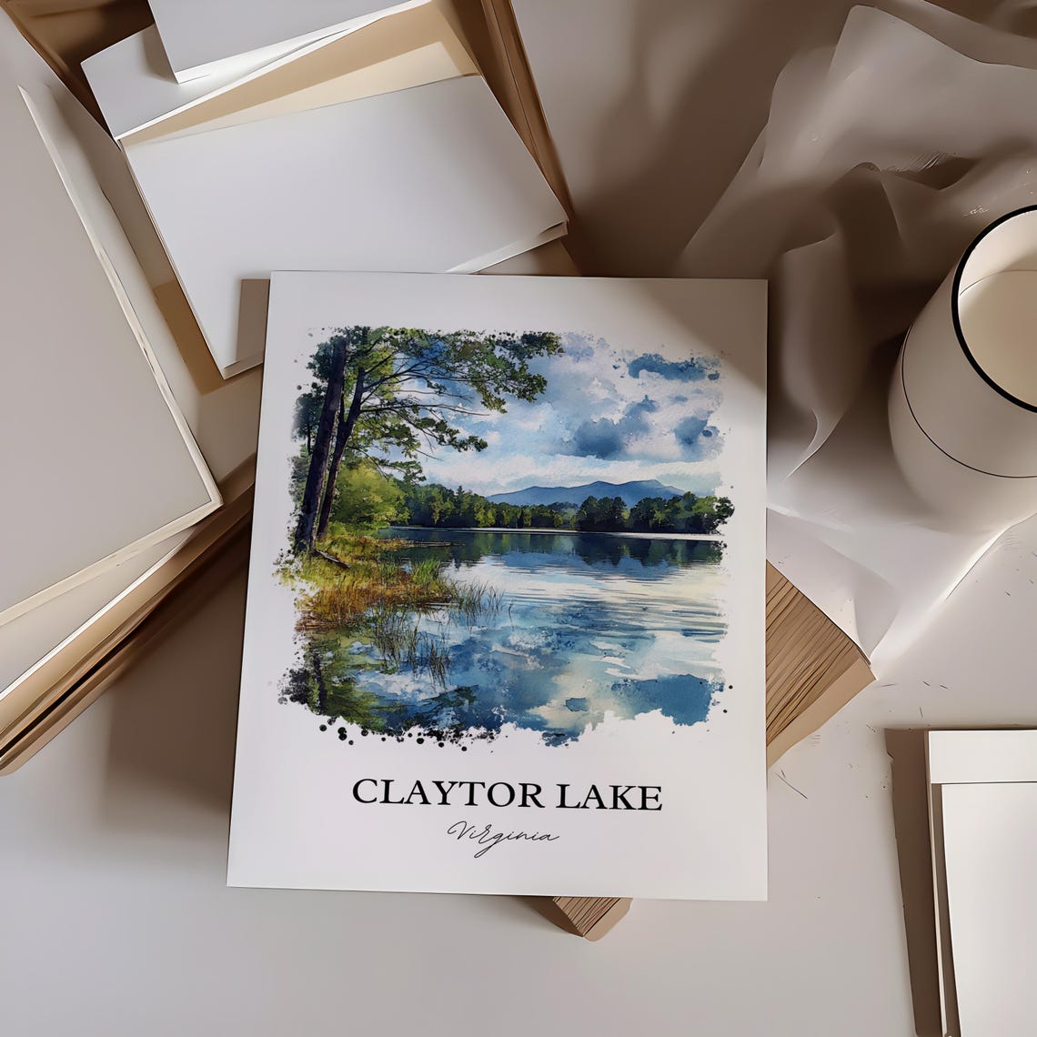 Claytor Lake Virginia Calm Water Pine Trees Mountain View Poster - Image 4