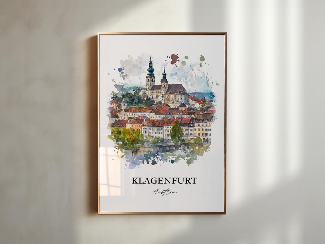 Klagenfurt Austria Old Town Skyline Watercolor Travel Poster - Image 5