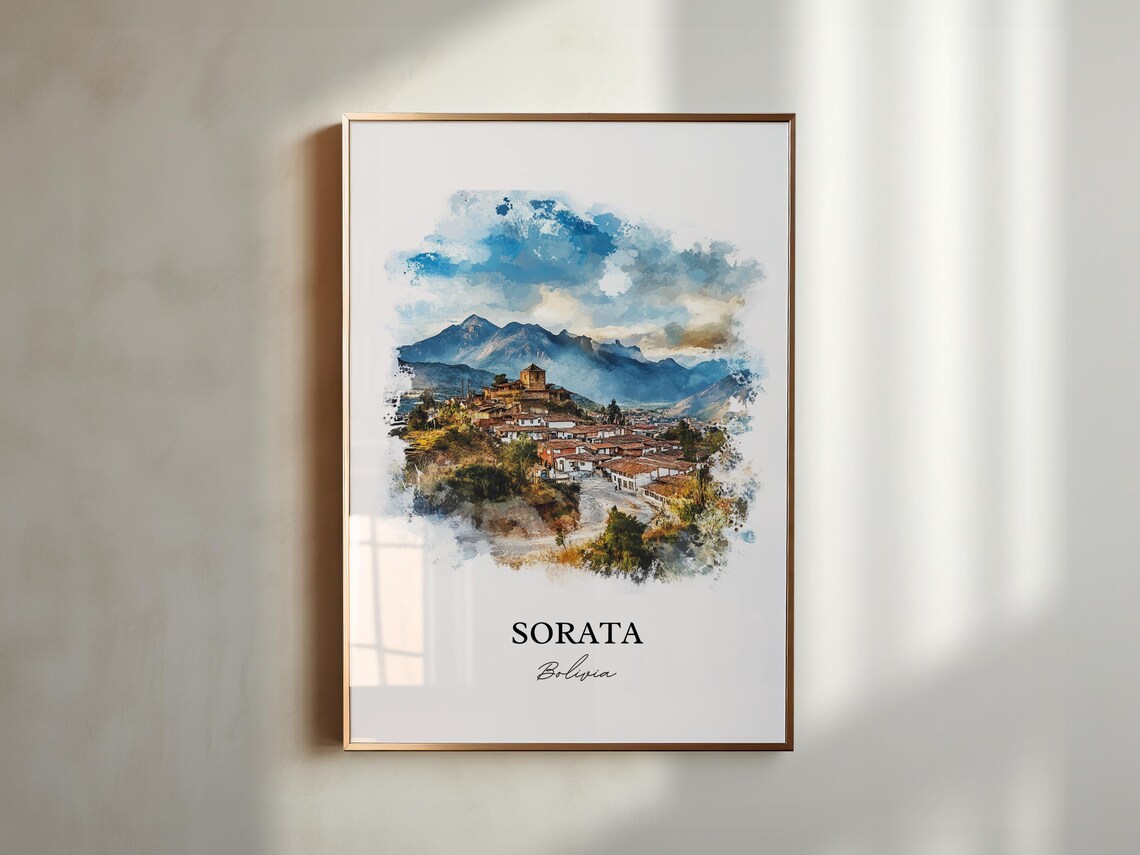 Sorata Bolivia Watercolor Mountain Village Andean Travel Poster - Image 5