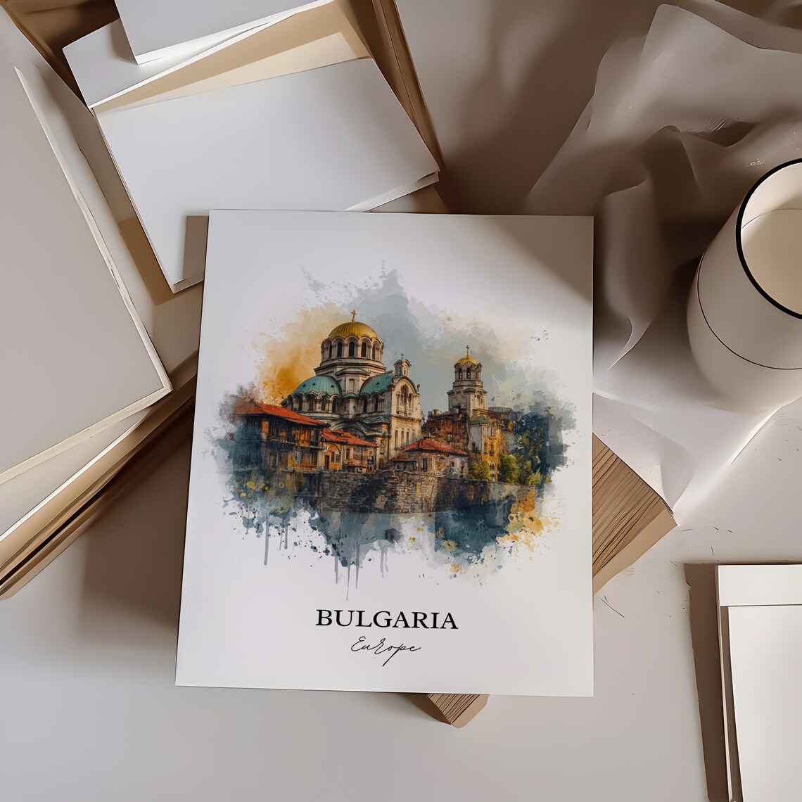 Bulgaria Sofia Golden Dome Church Watercolor Europe Travel Poster - Image 3