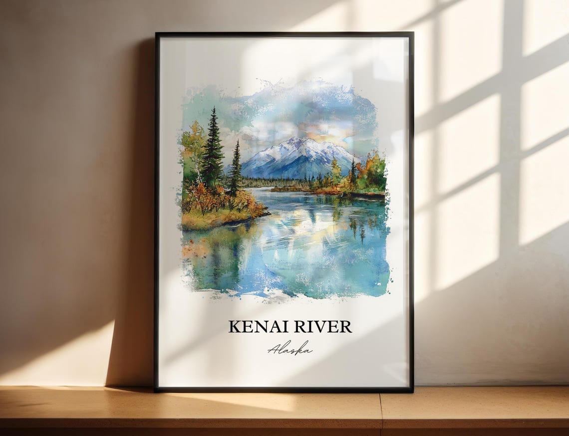 Kenai River Alaska Mountain Reflection Watercolor River Poster