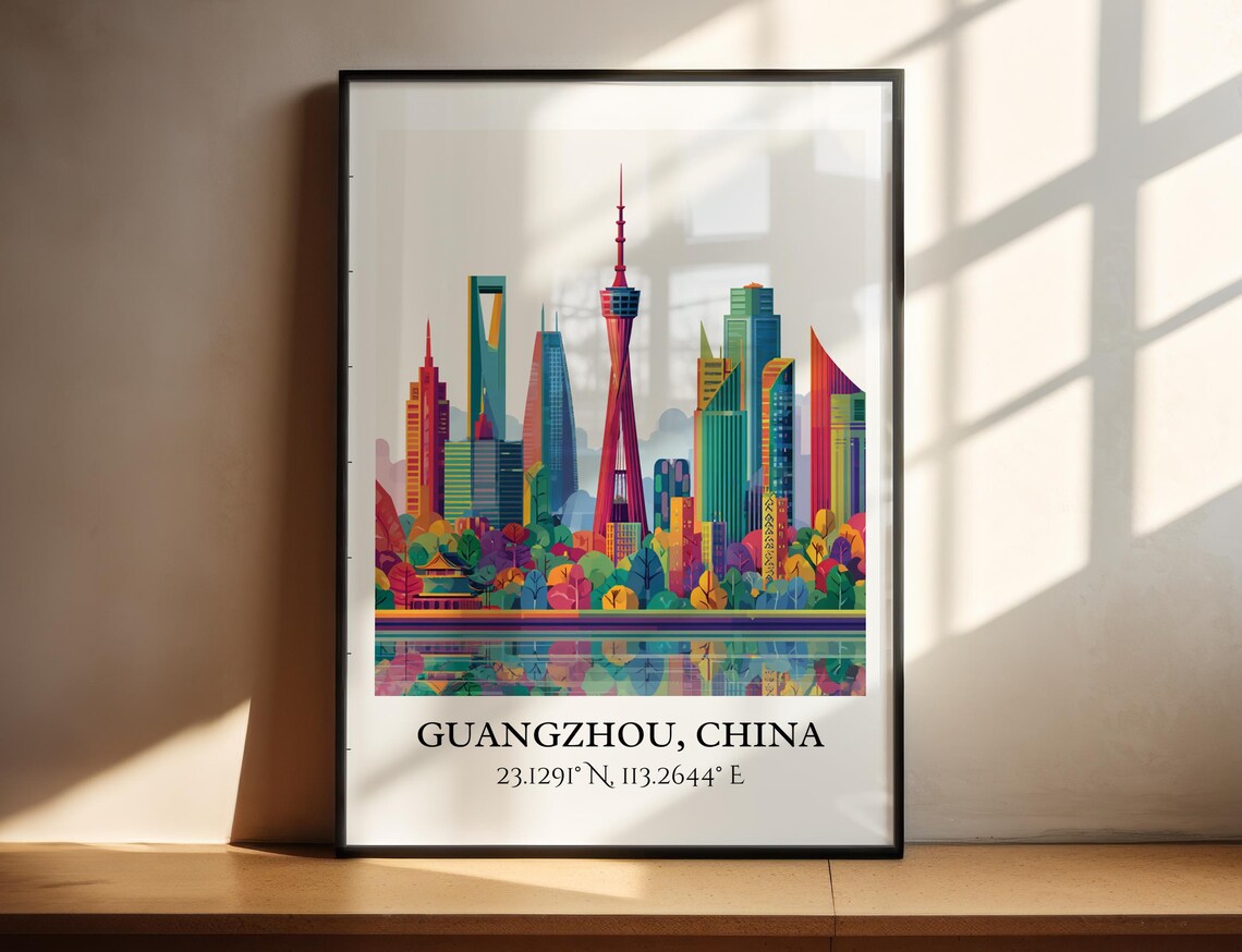 Guangzhou China Canton Tower Skyscrapers Reflection Travel Art Poster