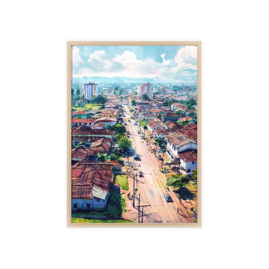 Bujumbura Burundi Historic Red Roof City Skyline Watercolor Poster