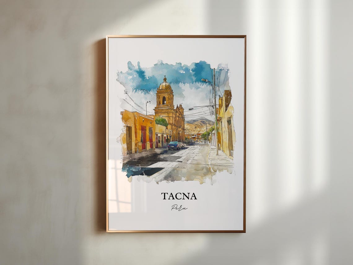 Tacna Peru Wall Art San Pedro De Print Watercolor Gift Travel Poster Housewarming - Image 3