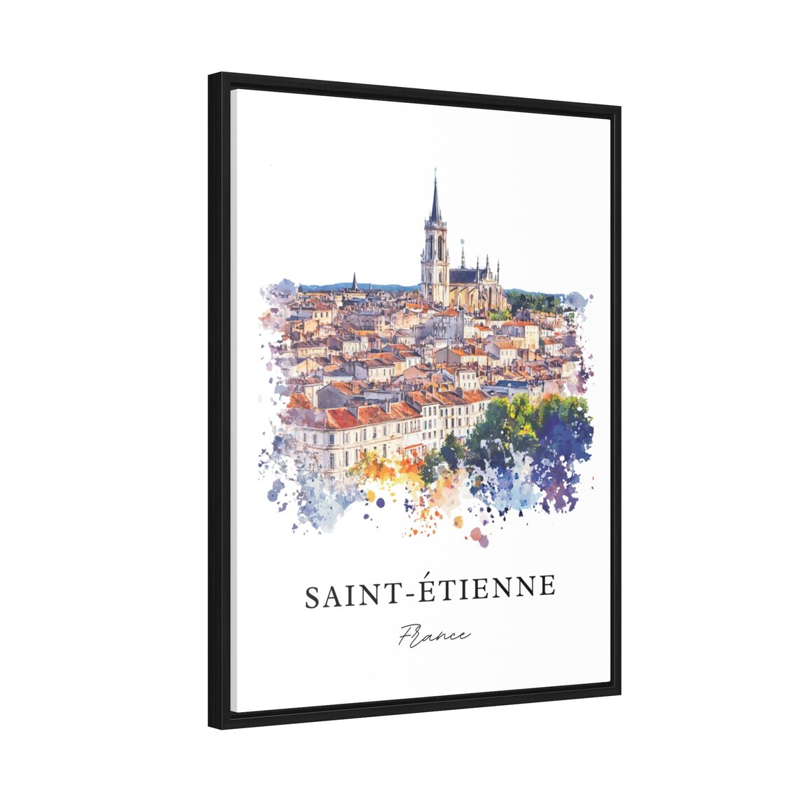 Saint Etienne France Watercolor City Panorama Church Spire Poster - Image 2