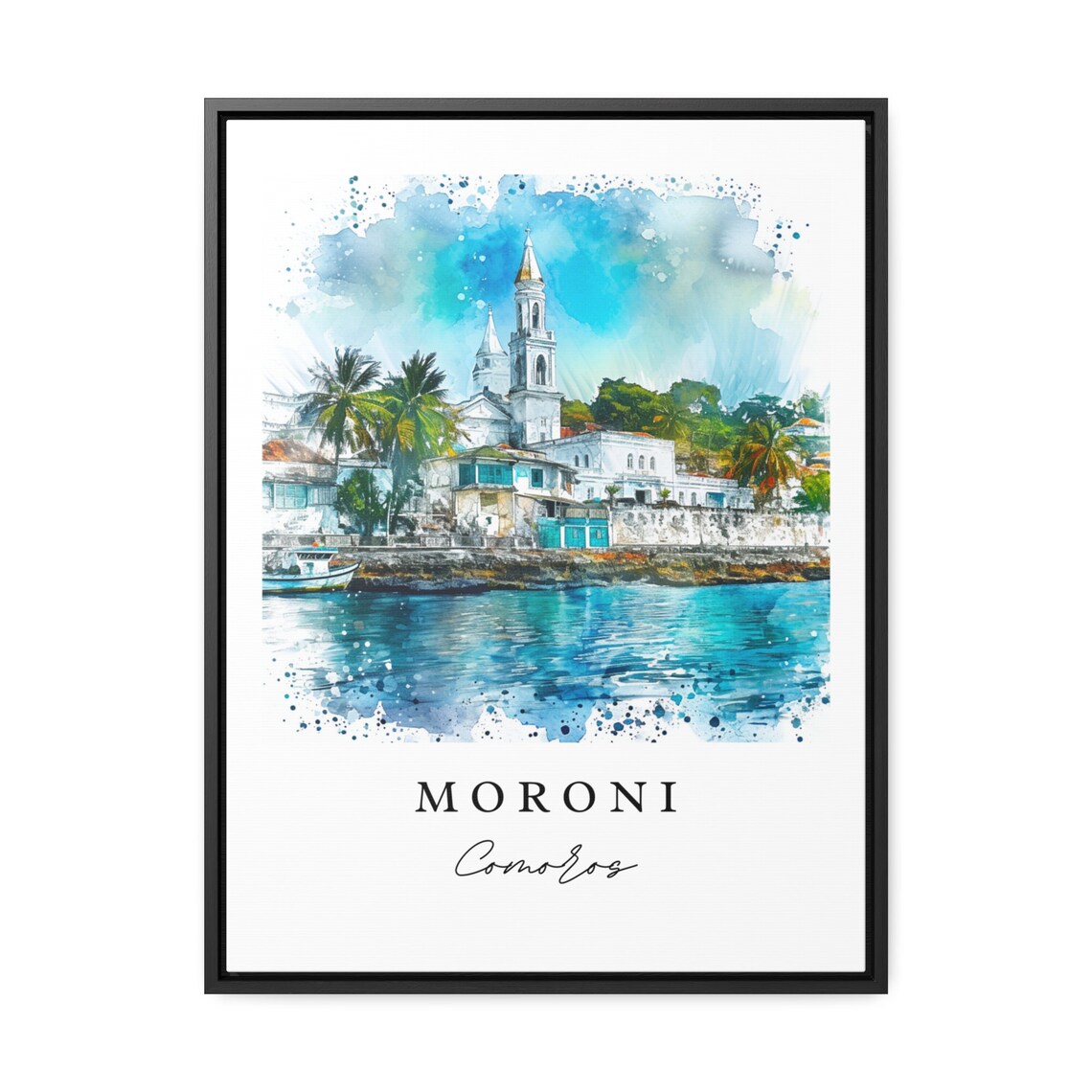 Moroni Comoros Harbor Mosque Watercolor Island Travel Poster - Image 3