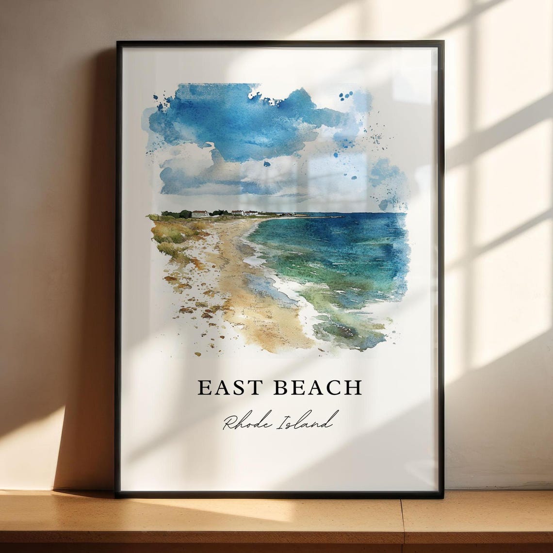 East Beach Rhode Island Watercolor Sandy Shore Ocean View Poster - Image 4