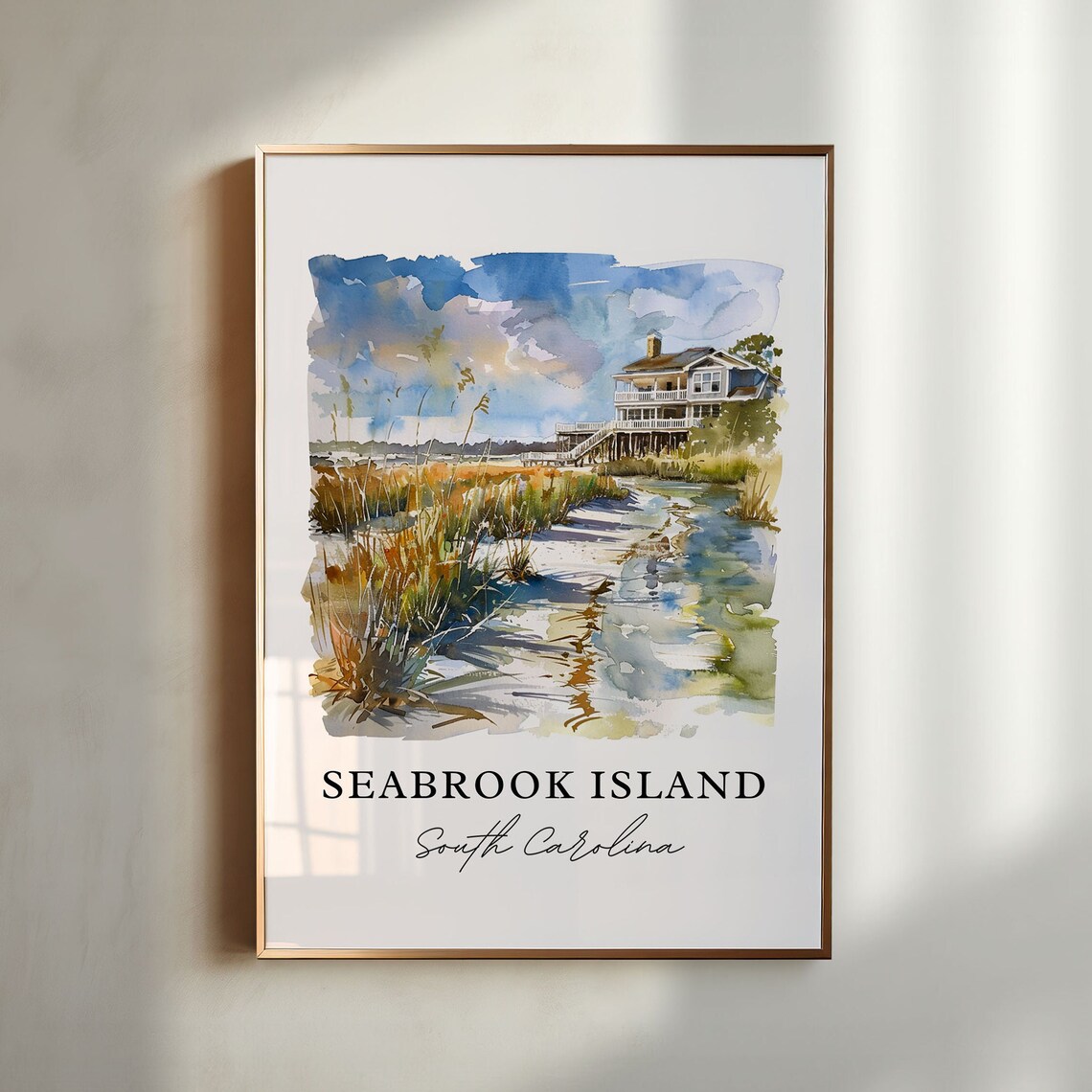 Seabrook Island South Carolina Watercolor Marsh Beach House Poster