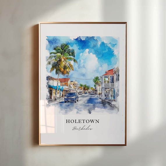 Holetown Wall Art Barbados Print Watercolor Island Gift Travel Poster Housewarming