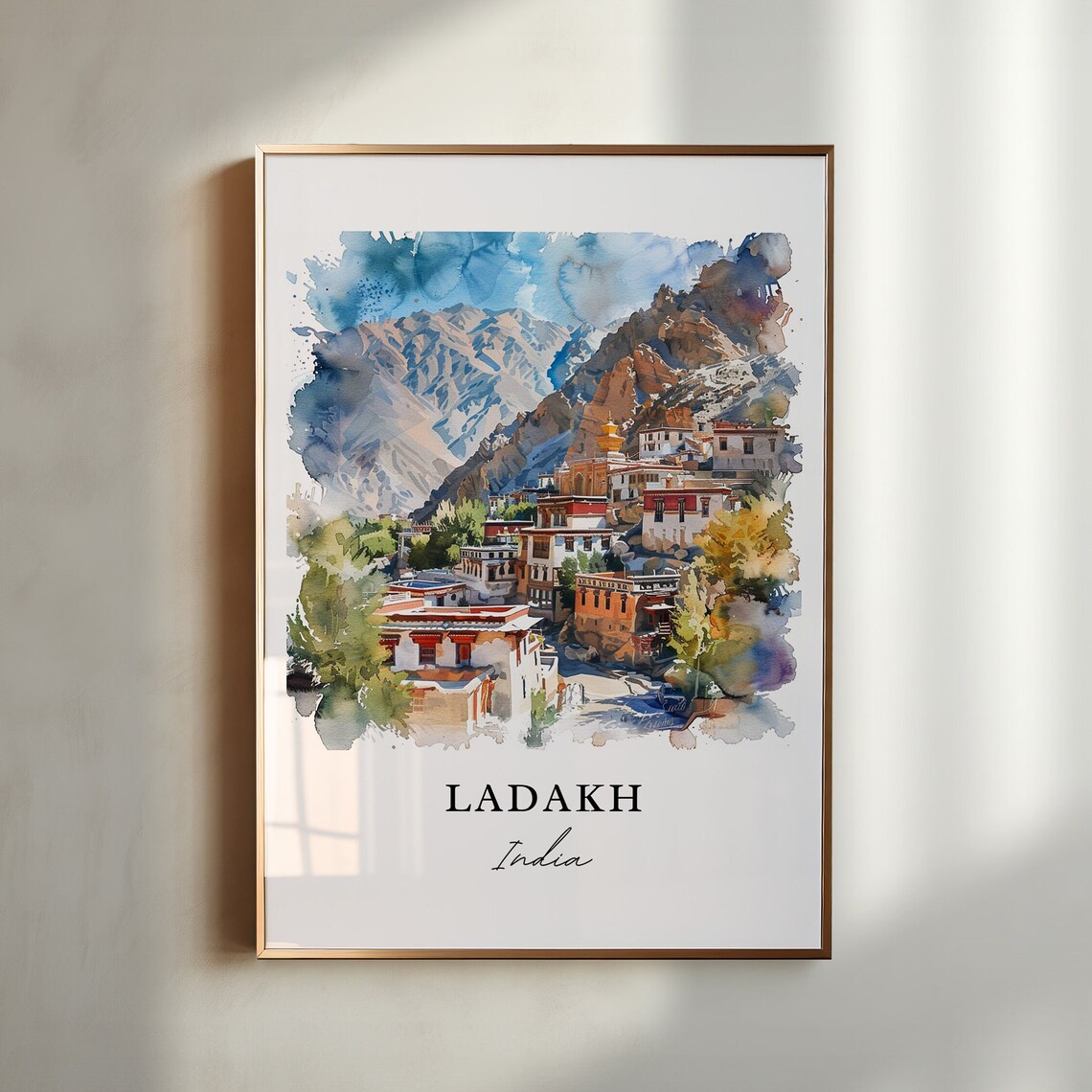 Ladakh India Himalayan Mountain Monastery Watercolor Travel Poster