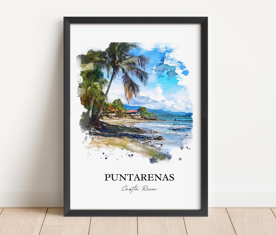 Puntarenas Costa Rica Quiet Sandy Beach Escape Watercolor Poster - Image 5