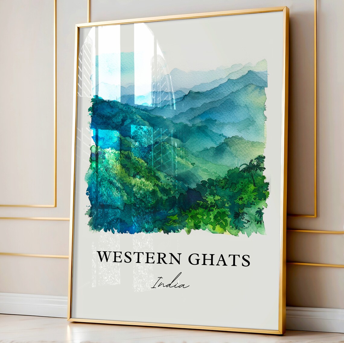 Western Ghats India Emerald Mountain Ridges Watercolor Travel Poster - Image 4