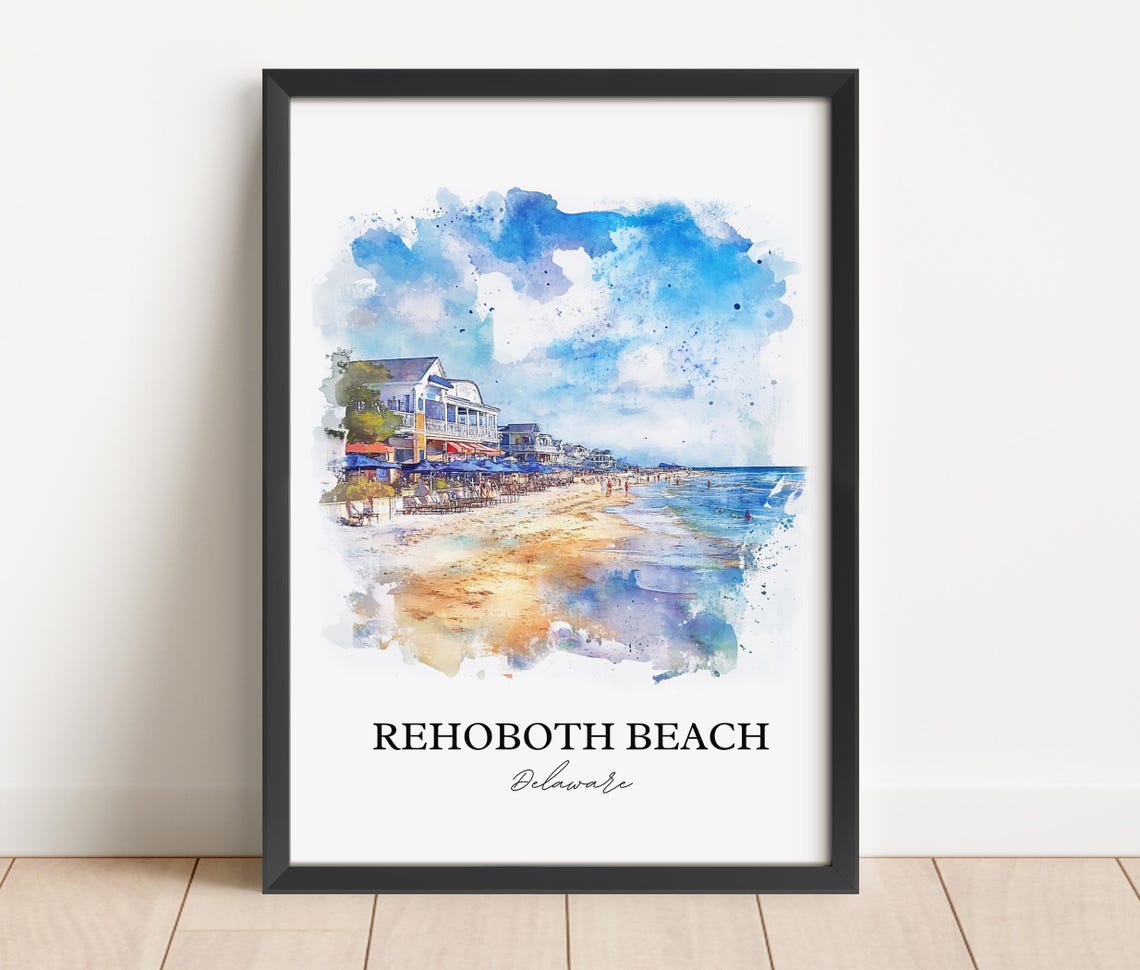 Rehoboth Beach Delaware Watercolor Beach Boardwalk Scene Poster - Image 4