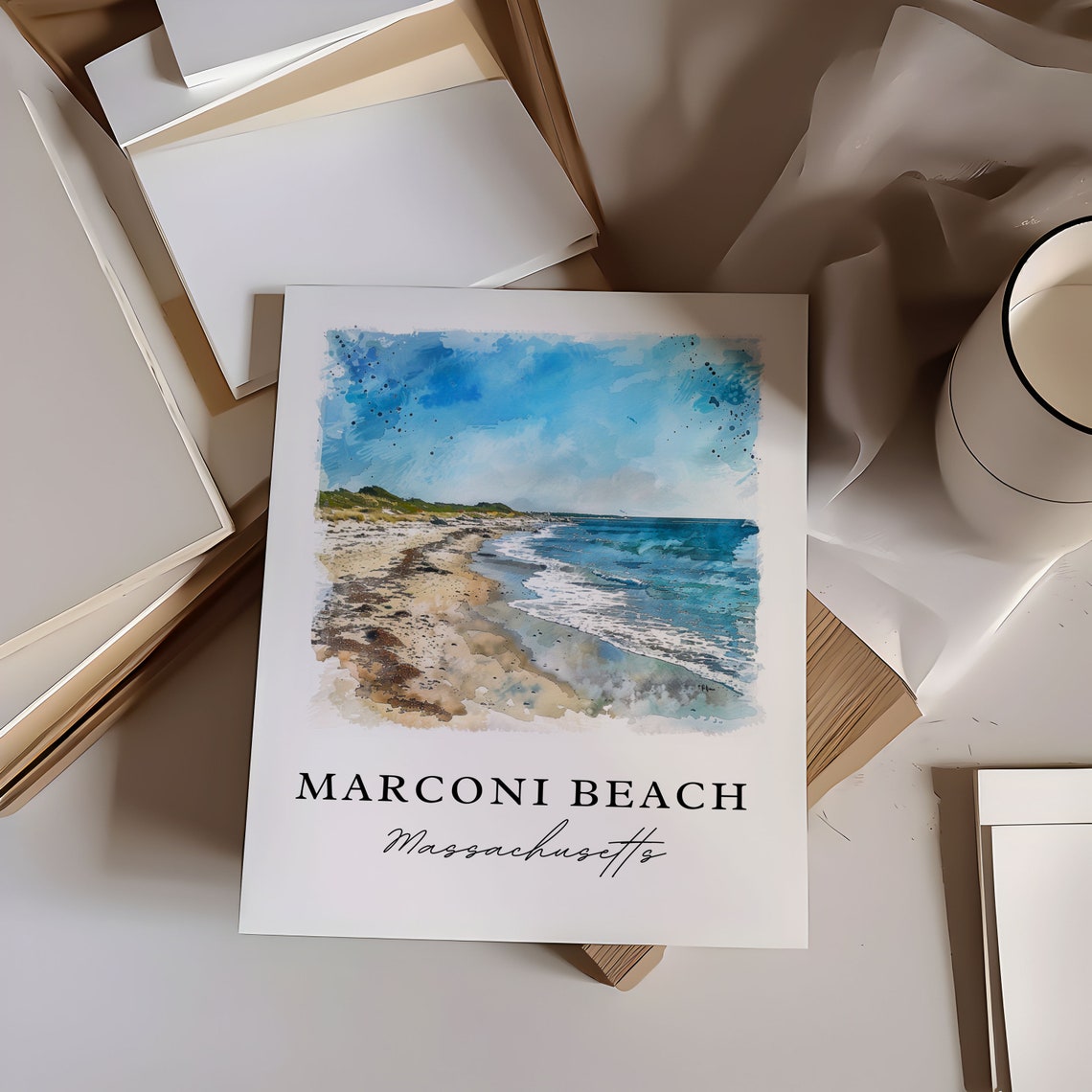 Marconi Beach Massachusetts Sandy Ocean Shore Watercolor Poster - Image 6