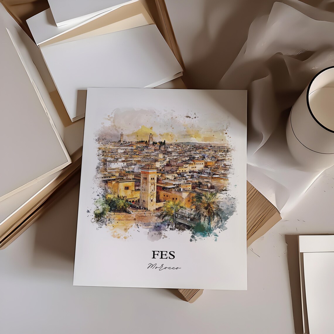 Fes Morocco Watercolor Travel Poster, Wall Art Print - Image 5