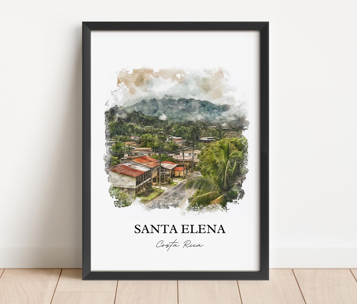 Santa Elena Costa Rica Cloud Forest Mountain Town Watercolor Poster - Image 2