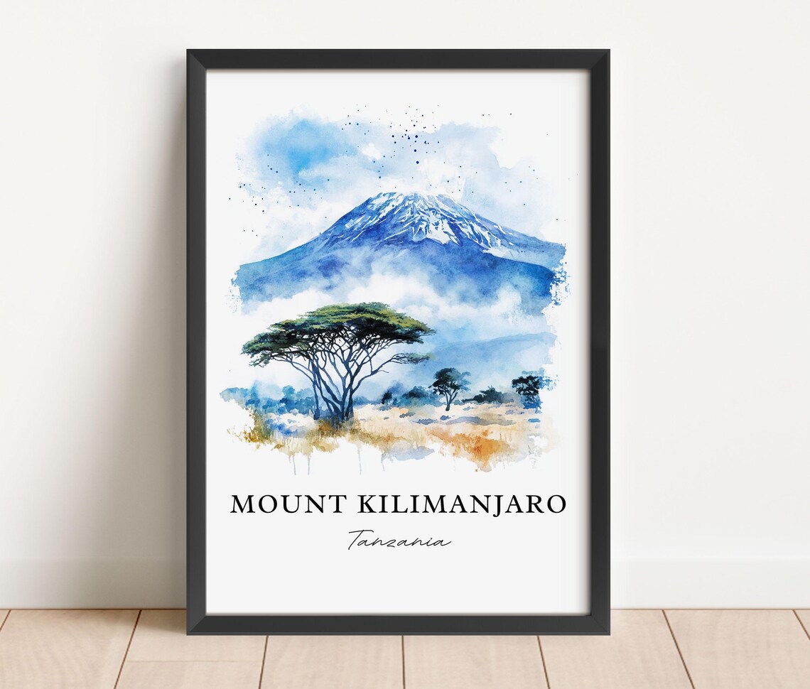 Mount Kilimanjaro Tanzania Snow Peak Acacia Savanna Watercolor Poster - Image 3