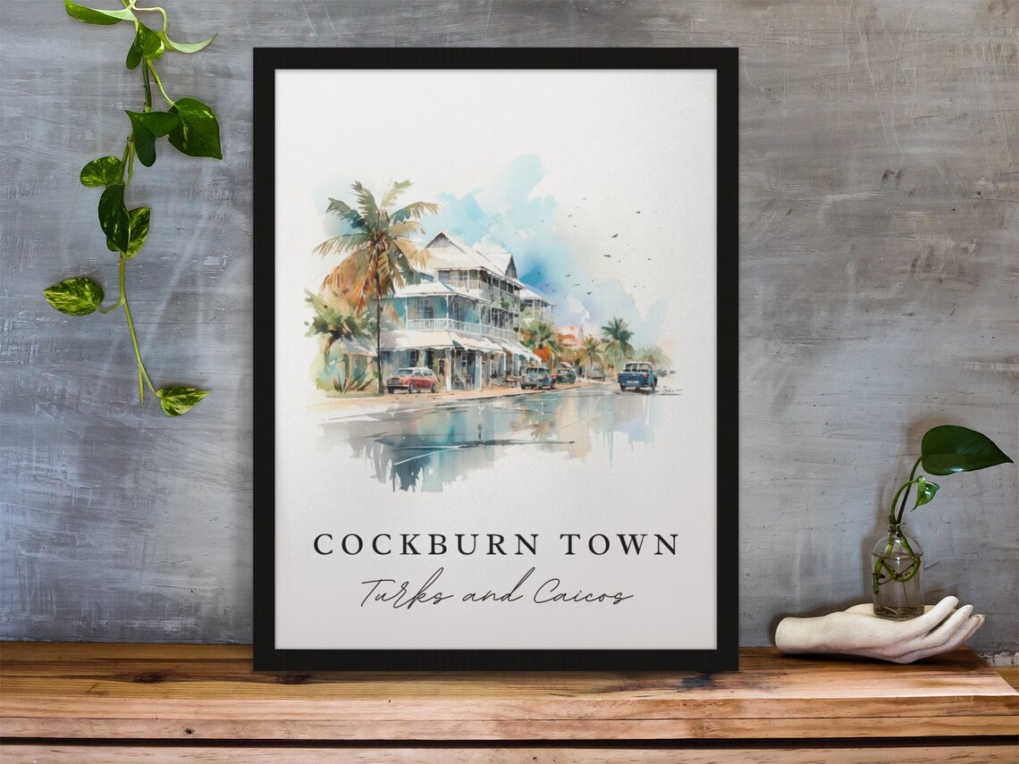 Cockburn Town Turks and Caicos Caribbean Street Watercolor Poster