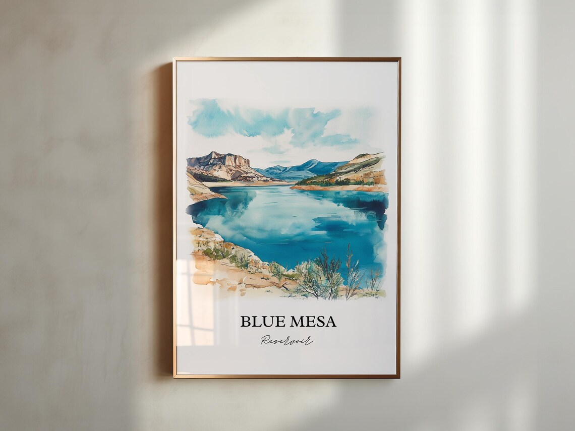 Blue Mesa Reservoir Turquoise Water Desert Mesas Watercolor Poster - Image 5