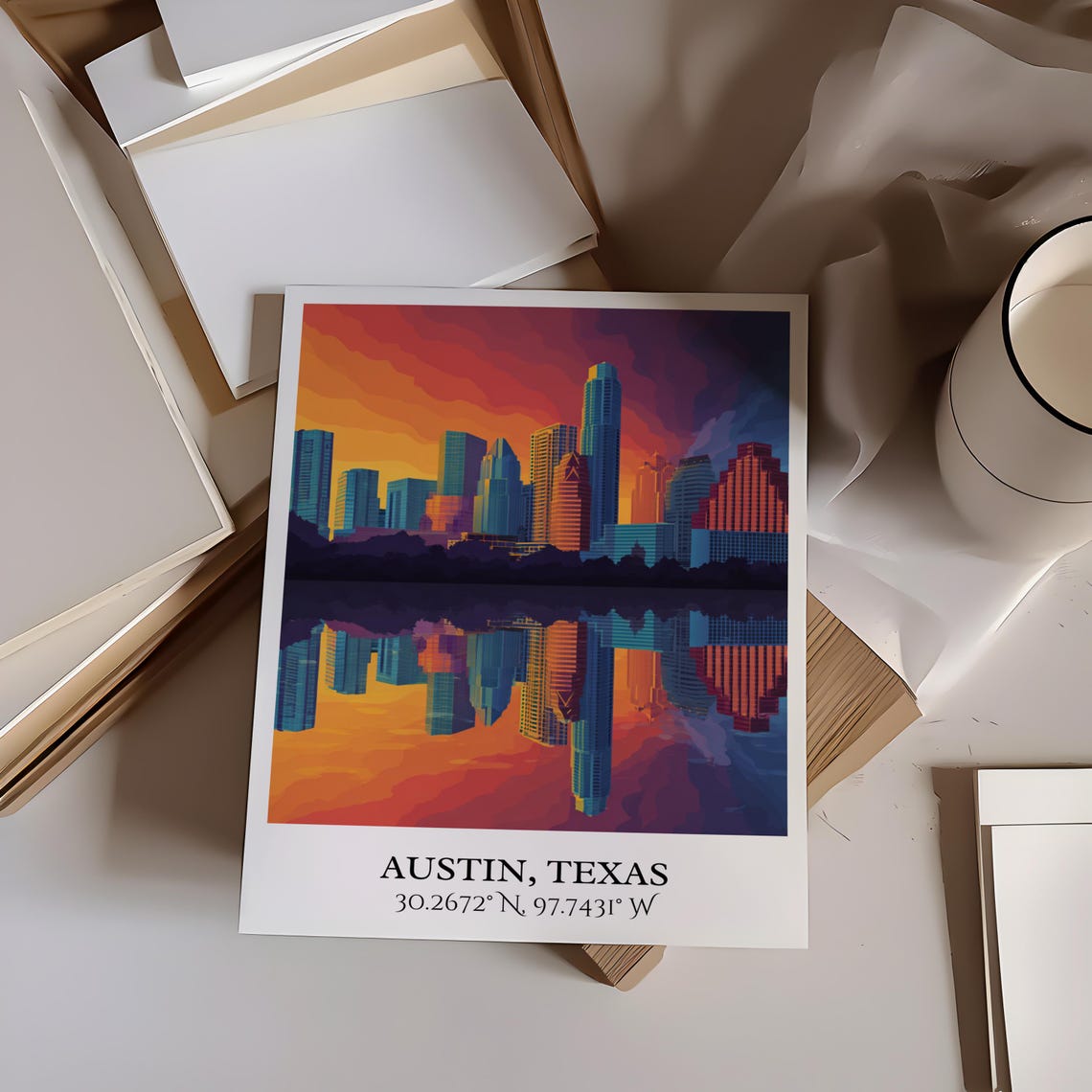 Austin Texas Sunset Skyline Reflection Downtown Travel Poster - Image 3