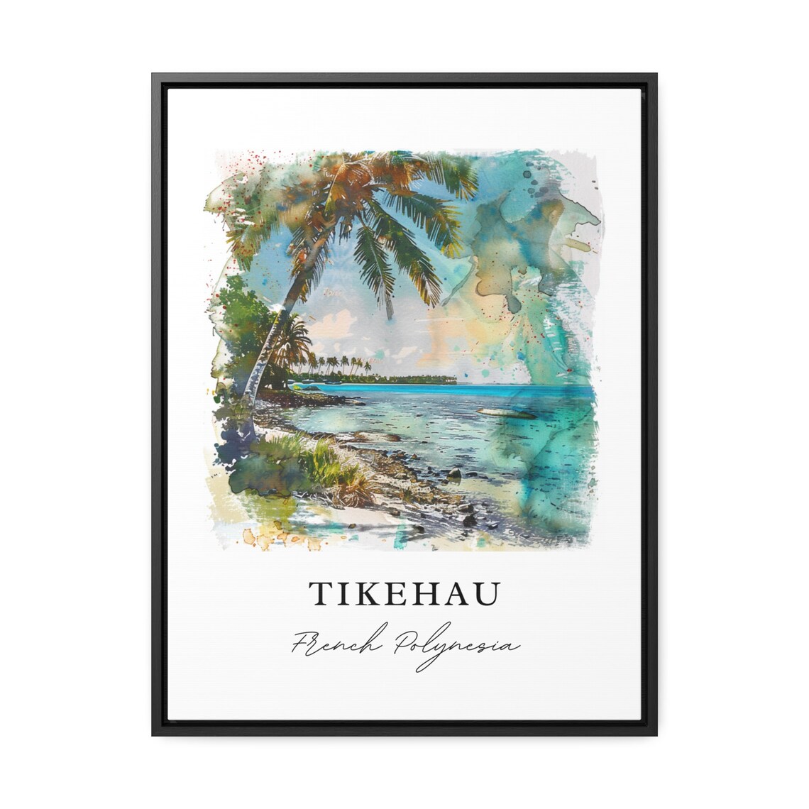 Tikehau French Polynesia Palm Beach Lagoon Watercolor Travel Poster - Image 3