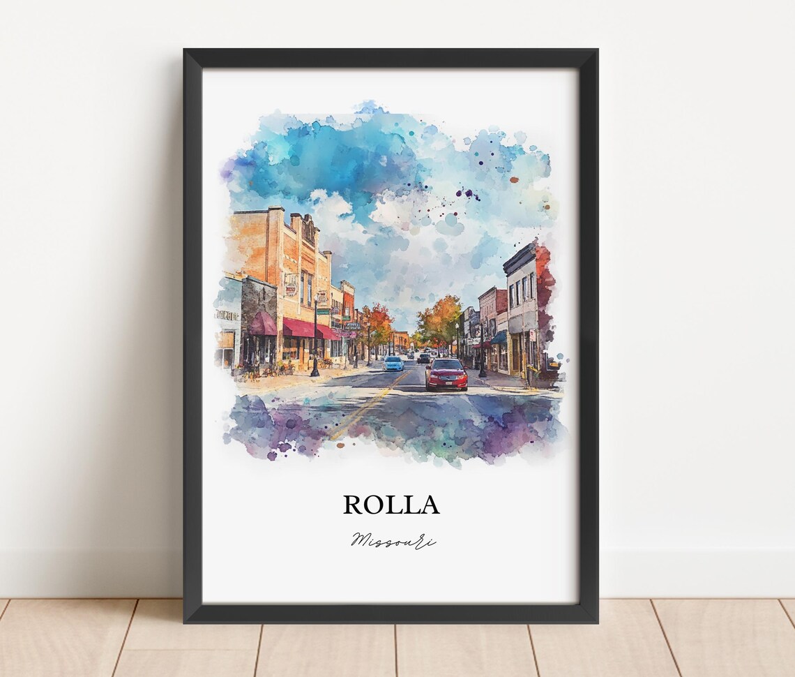 Rolla Missouri Bustling Main Street Autumn Watercolor Poster - Image 5