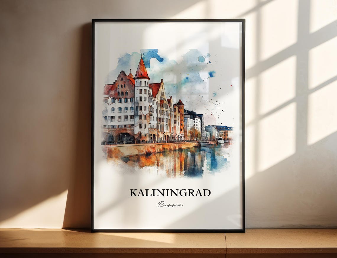 Kaliningrad Russia Watercolor Riverside Old Town Scene Poster