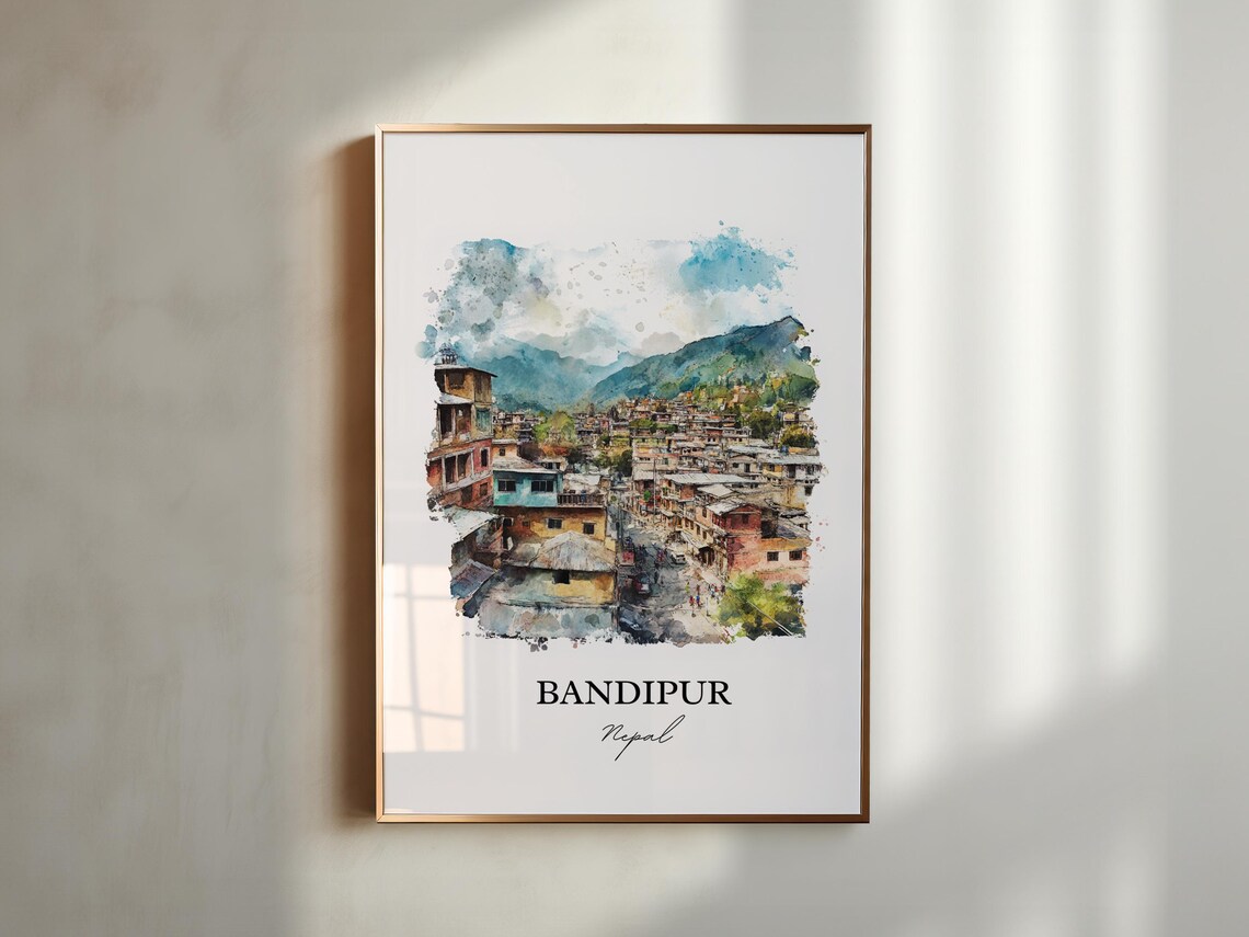 Bandipur Nepal Watercolor Historic Hill Town Mountain View Poster - Image 4