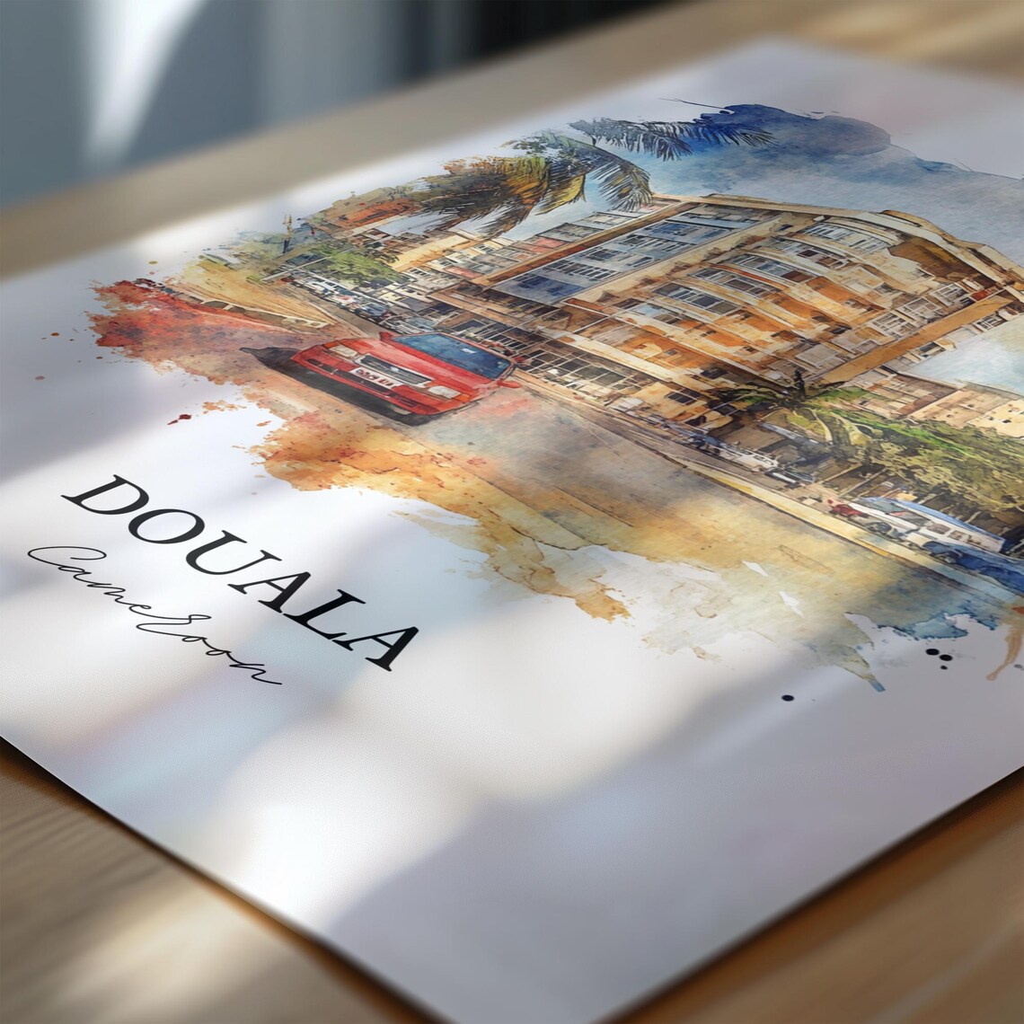 Douala Cameroon Watercolor Modern Building Street Art Poster - Image 7